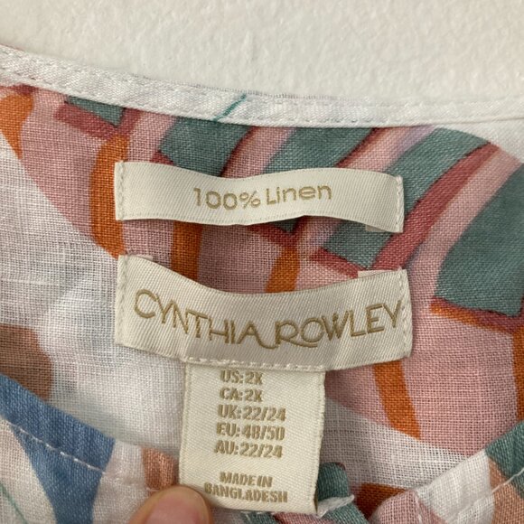 Cynthia Rowley 100% Linen Button Front Top Long Sleeve Size 2X Tropic Lagenlook - Picture 8 of 9